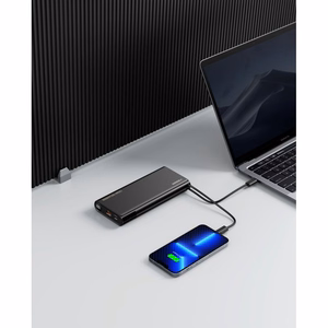 VEGER išorinė baterija 25000 mAh su įmontuotais kabeliais Type C / Lightning PD 130W TCE130 (W2503) juoda