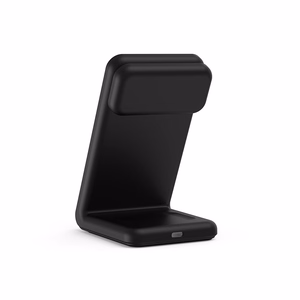 Crong MagSpot Pivot Stand 3 viename belaidis įkroviklis, skirtas iPhone, Apple Watch ir AirPods, suderinamas su MagSafe, juodas