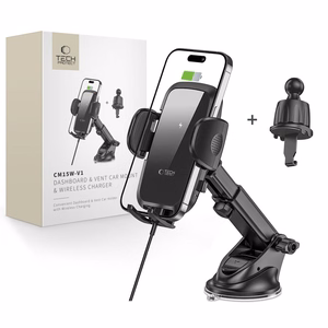 "Tech-Protect" CM15W-V1 automobilinis telefono laikiklis su 15 W indukciniu įkrovikliu, skirtas vairuotojo kabinai / oro angai - juodas