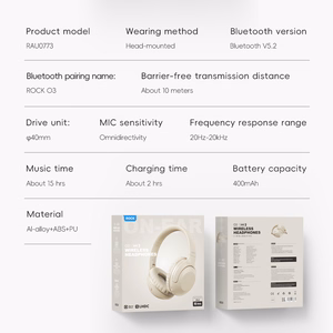 Rock Ausinės O3 ANC bluetooth šviesiai pilkos