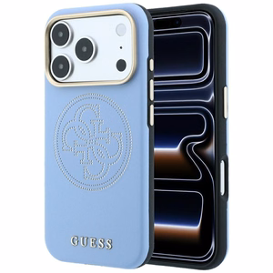 Guess Perforated 4G Gold Logo MagSafe dėklas, skirtas iPhone 18 Pro / 17 Pro – spalva: šviesiai mėlyna