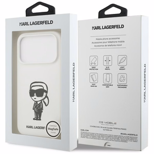 KARL LAGERFELD dėklas telefonui IPHONE 17 Pro suderinamas su Magnetine KLHMP17LSKIGROH (Silicone W/ KL Sketch & Logo) baltas