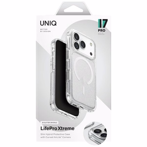 Uniq LifePro Xtreme Magclick įkrovimo dėklas telefonui iPhone 17 Pro - skaidrus su blizgučiais