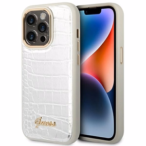Guess Croco Collection dėklas telefonui iPhone 14 Pro 6.1 - sidabrinis