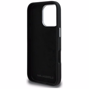 Karl Lagerfeld FW Grained Signature Logo Dėklas iPhone 16 Pro - juodas