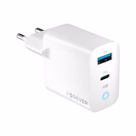 "Forever TC-06-45AC GaN PD QC įkroviklis 1x USB-C 1x USB 45W baltas