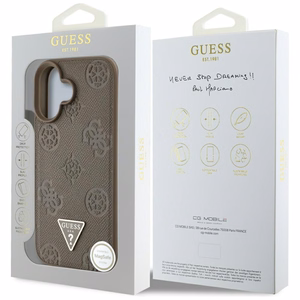 Guess Grained Hot Stamp Peony trikampio logotipo magnetinis dėklas telefonui iPhone 16 - rudas