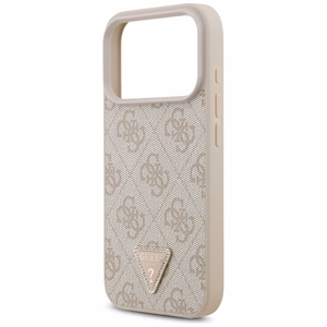 Guess Leather 4G Triangle Strass MagSafe dėklas iPhone 18 Pro / 17 Pro – rožinis
