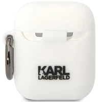 Karl Lagerfeld KLACA2SILKCW AirPods 1/2 dėklas baltas/baltas Silikoninis Karl & Choupette