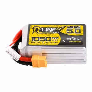 „Tattu R-Line 5.0“ 1050 mAh, 22,2 V, 6S, 150C, su XT60 jungtimi akumuliatorius