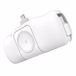 Wozinsky WF16-YLS 5000mAh 15W Lightning mini išorinė baterija su įmontuotu USB-C kabeliu ir Apple Watch įkrovikliu - balta