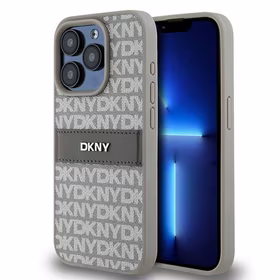 DKNY Odinis mono juosta ir metalinis logotipas dėklas telefonui iPhone 15 Pro Max - smėlio