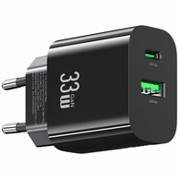 Tinklo įkroviklis USAMS CC317 T65 33W 1xUSB-C 1xUSB-A Fast Charging juodas