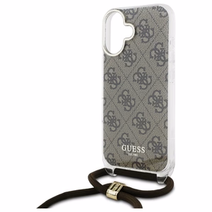 Guess Crossbody Cord 4G Print dėklas su dirželiu iPhone 16 - rudas