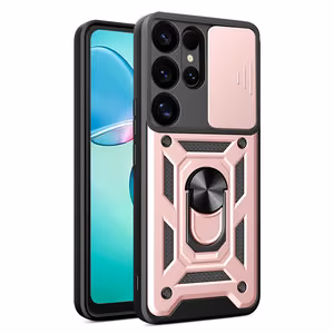 Hybrid Armor Camshield с крышкой камеры и металлическим кольцом для Samsung Galaxy S25 Ultra - розовый