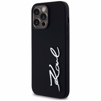 Karl Lagerfeld Silikoninis Metal Script Logo dėklas telefonui iPhone 14 Pro Max juodas