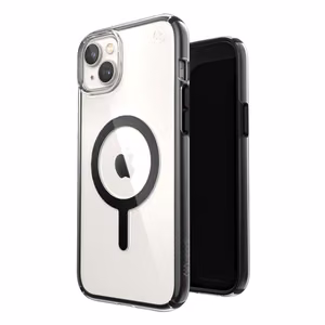 Speck Presidio Perfect-Clear with Impact Geometry + MagSafe case for iPhone 15 Plus / 14 Plus, with Microban antimicrobial protection, Clear / Black