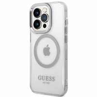 Guess GUHMP14XHTRMS iPhone 14 Pro Max 6.7" sidabrinis/sidabrinis kietas dėklas Metalinis kontūras Magnetinis
