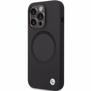 BMW BMHMP14XSILBK2 dėklas iPhone 14 Pro Max 6.7" - juodas Signature Liquid Silicone MagSafe