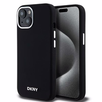 DKNY Skystas silikoninis dėklas MagSafe iPhone 15 Plus / 14 Plus su metaliniu logotipu - juodas (m)