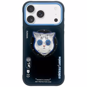 NIMMY dėklas GLASSES COOL CAT suderinamas su MagSafe IPHONE 17 Pro Max juodas mėlynas