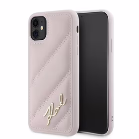 Karl Lagerfeld Diagonal Quilted Script dėklas telefonui iPhone 11 / Xr - rožinis