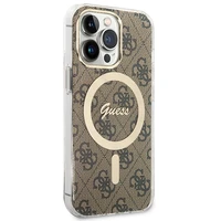 Rinkinys Guess GUBPP13LH4EACSW dėklas + įkroviklis iPhone 13 Pro rudas kietas dėklas su 4G raštu Magnetinis