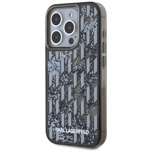 Karl Lagerfeld Liquide Glitter monogramos perėjimo dėklas telefonui iPhone 15 Pro - juodas