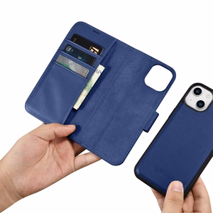 iCarer Piniginės dėklas 2in1 viršelis iPhone 14 Plus Anti-RFID odinis atverčiamas dėklas mėlynas (WMI14220727-BU)