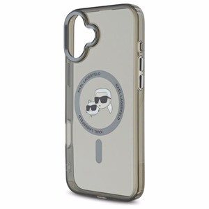 Karl Lagerfeld IML Metal Karl&Choupette Head magnetinis dėklas telefonui iPhone 16 Plus - juodas