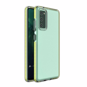 Spring dėklas skaidrus TPU gel apsauginis dangtelis su spalvingu rėmeliu Samsung Galaxy S21+ 5G (S21 Plus 5G) geltonas
