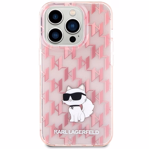 Karl Lagerfeld Monogram Choupette dėklas iPhone 15 Pro, rožinis