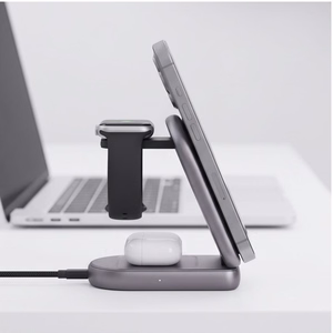 „Tech-Protect A53 MagSafe Qi2.2“ 25 W belaidė „3 viename“ įkrovimo stotelė – tamsiai pilka