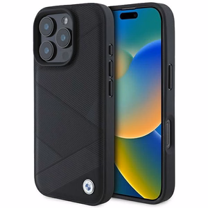 BMW Signature Odinis Dėklas su Linijų Raštu iPhone 16 Pro - Juodas