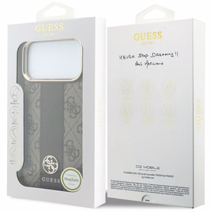 Dėklas, skirtas IPHONE 18 Pro Max/17 Pro Max suderinamas su „MagSafe“ (Stripe Round and Classic Logos 4G) (spalva: ruda)