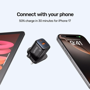 Unitek GaN tinklo įkroviklis USB-A ir USB-C 20W juodas