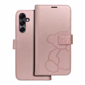 MEZZO knygos dėklas SAMSUNG A16 5G meškiukas rožinis auksas