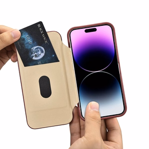 iCarer CE Premium odinis folio dėklas iPhone 14 Pro su MagSafe magnetiniu flipu - raudonas