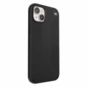 Speck Presidio2 Grip MagSafe dėklas, skirtas iPhone 14 Plus, neslystantis, „Black / Black / White“ spalvų derinys