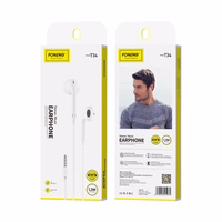Ausinės į ausis, laidinės Foneng T34, mini lizdas 3.5mm, su nuotolinio valdymo pultu (baltos)