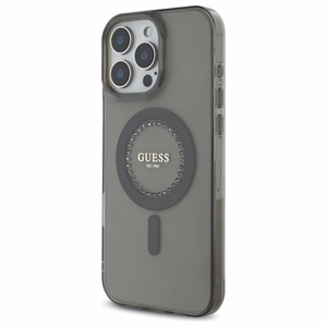Guess IML Rhinestones Magnetinis dėklas telefonui iPhone 16 Pro Max - juodas