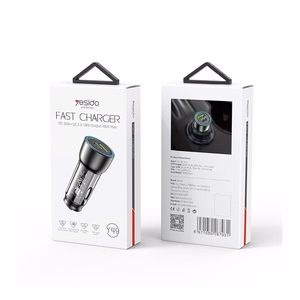 YESIDO AUTOMOBILIO ĮKROVIKLIS Y49 PD 30W QC3.0 18W USB-A+C JUODAS