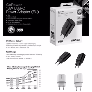 Kanex GoPower 18 W USB-C sieninis įkroviklis, juodas