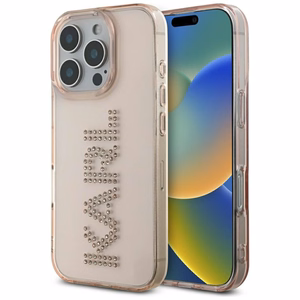 Karl Lagerfeld IML logotipo su kalnų krištolais dėklas telefonui iPhone 16 Pro - rožinis