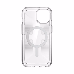 Speck GemShell Grip MagSafe dėklas, skirtas iPhone 17e / 16e / 15 / 14 / 13, skaidrus, chromo apdaila