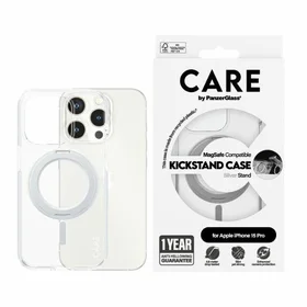 CARE by PanzerGlass dėklas telefonui su stovu MagSafe iPhone 15 Pro - sidabrinis