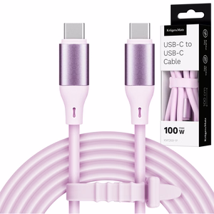 Kruger&Matz Basic USB-C–USB-C silikoninis kabelis, 100 W, 1 m, rožinis