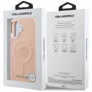 Karl Lagerfeld inicialų ir metalinis logotipas MagSafe dėklas iPhone 16 - rožinis