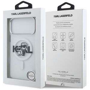 Karl Lagerfeld IML blizgantis Karl & Choupette eskizo logotipo magnetinis dėklas telefonui iPhone 17 Pro Max - skaidrus