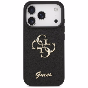 Guess PU Fixed Glitter 4G Metal Logo dėklas Apple iPhone 18 Pro, juodas